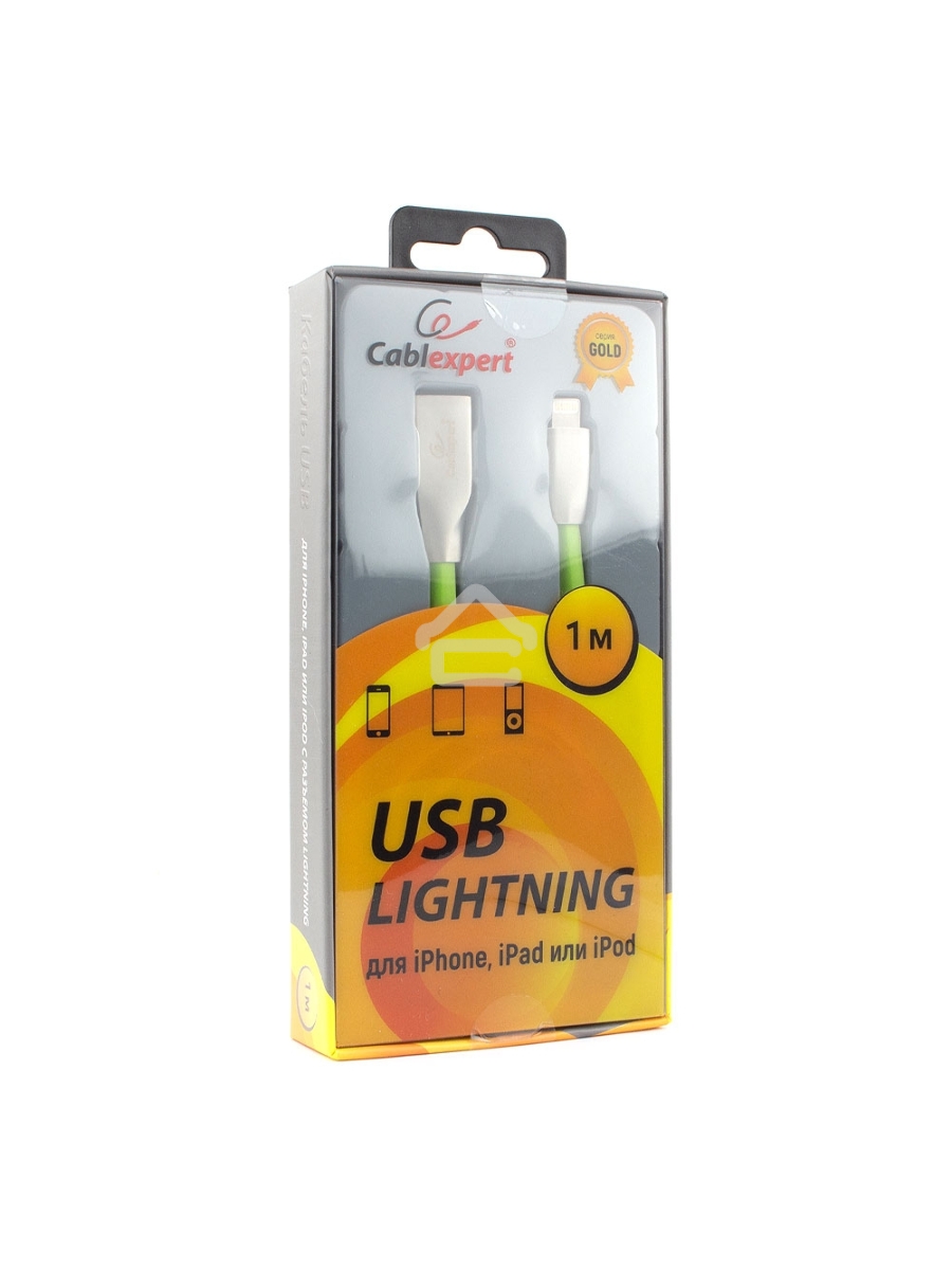 Кабель Cablexpert для Apple CC-G-APUSB01Gn-1M, AM/Lightning, серия Gold, длина 1м, зеленый, блистер