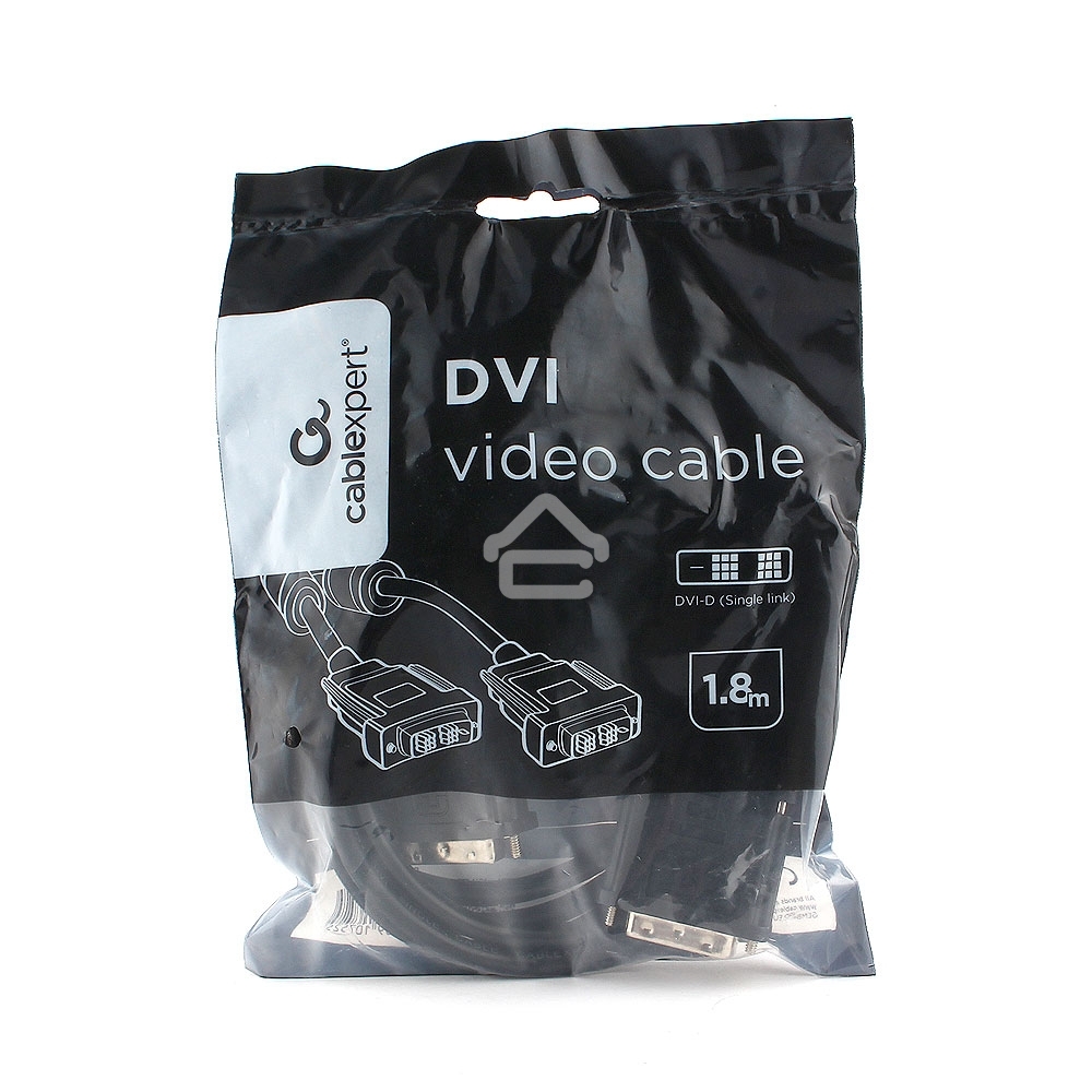 Кабель DVI-D single link Cablexpert CC-DVIL-BK-6, 19M/19M, 1.8м, CCS, черный, экран, феррит.кольца, пакет