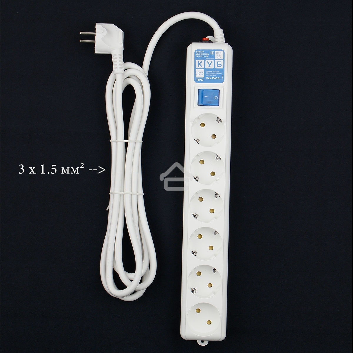 Фильтр-удлинитель Power Cube PRO SPL6-16-P-3М, 3,0 м, LC контур, 16А/3,5кВт 3*1,5мм