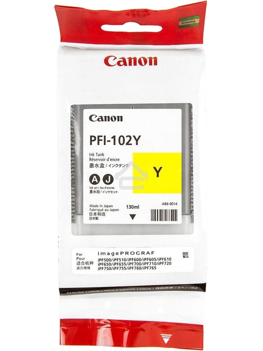 Картридж струйный Canon PFI-102Y (0898B001) желтый, 130 мл., для imagePROGRAF iPF605, iPF610., iPF650, iPF655, iPF710, iPF750, iPF755, LP17, iPF510