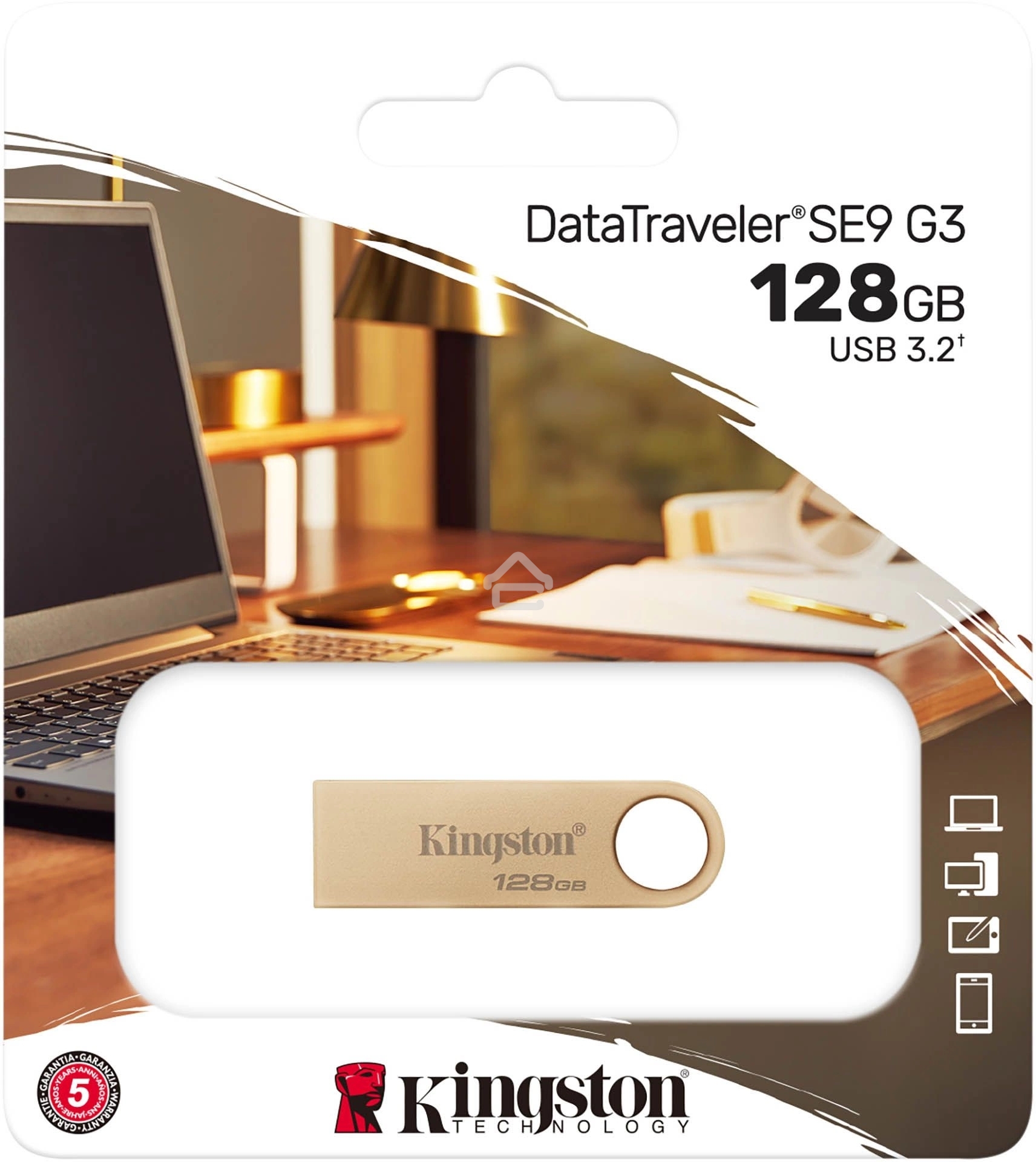 Флешка USB R/W Kingston 128GB DataTraveler SE9 DTSE9G3/128GB USB3.0 золотистый