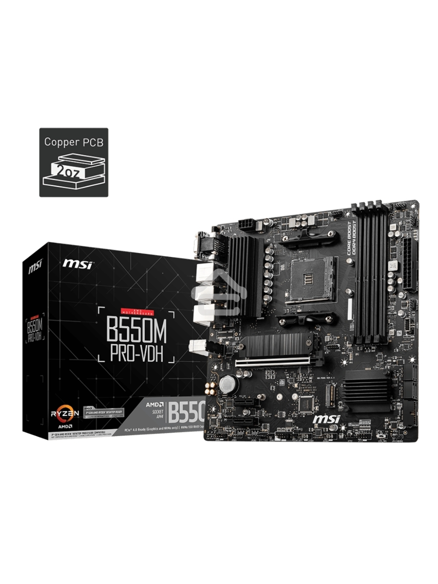 Материнская плата MSI B550M PRO-VDH, AM4, AMD B550, 4xDDR4, 4xSATA, 2xM.2, 1xPCI-E 4.0 x16, 2xPCI-E x1, 1xDP, 1xHDMI, 1xVGA, 1x 1Gb LAN, 2xUSB 2.0, 4xUSB 3.2 Gen 1, 3x3.5 мм, 7.1, Micro-ATX