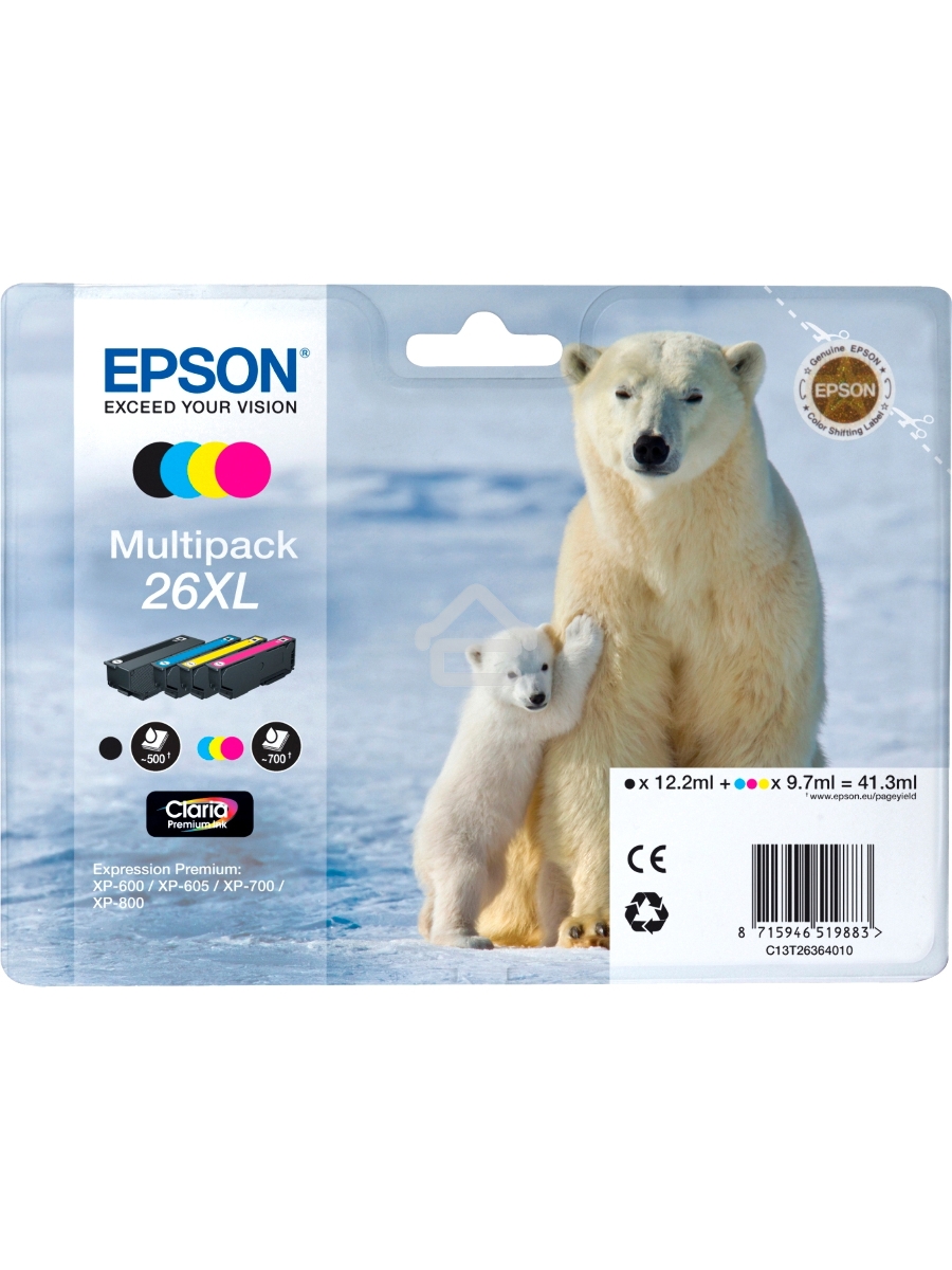 Картридж струйный Epson C13T26364010 черный/голубой/желтый/пурпурный набор карт. для Epson XP-600/605/700/710/800