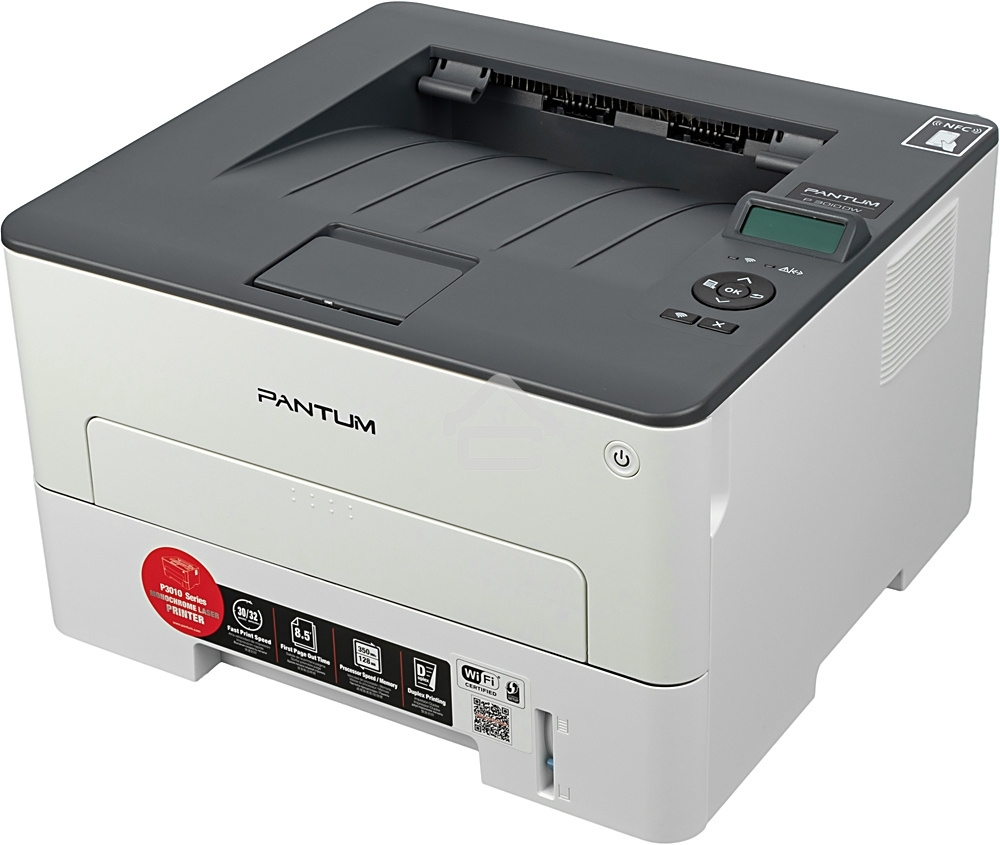 Принтер лазерный Pantum P3010DW, A4, ч/б, печ. до 30 стр/мин., 1200 x 1200 dpi, USB, RJ-45, Wi-Fi, NFC