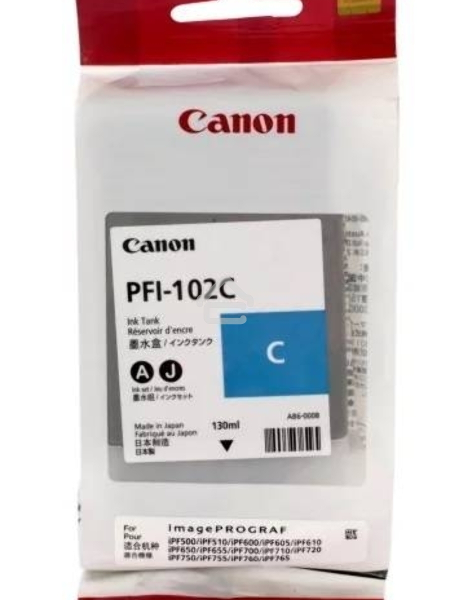 Картридж струйный Canon PFI-102C (0896B001) голубой (130 мл.) для Canon imagePROGRAF iPF605, iPF610., iPF650, iPF655, iPF710, iPF750, iPF755, LP17, iPF510
