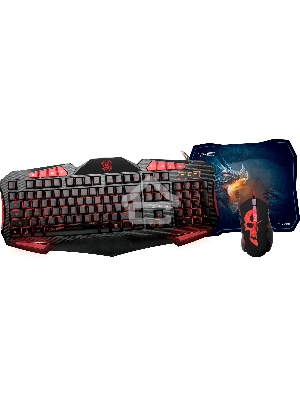 Игровой набор Qumo Axe Strike, проводная, 104+8 клавиш, встроенные подсветки общая + кнопок 7 цветов, мышь проводная, оптическая, коврик