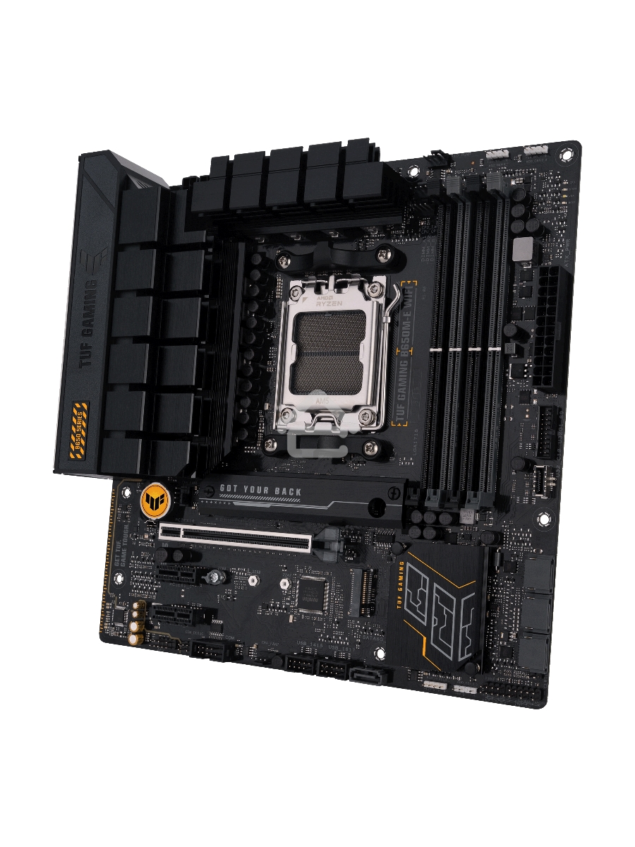 Материнская плата ASUS TUF GAMING B650M-E WIFI, AM5, AMD B650, 4xDDR5, 4xSATA, 2xM.2, 1xPCI-E 4.0 x16, 2xPCI-E x1, 2xDP, 1xHDMI, 1x 2.5Gb LAN, 1xUSB-A 3.2 Gen 2, 2xUSB-A 3.2 Gen 1, 4xUSB 2.0, 1xUSB-C 3.2 Gen 2, 3x3.5 мм, 7.1, Micro-ATX