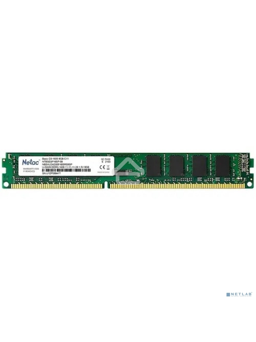 Оперативная память NETAC Basic, DDR3, 8GB (1x8GB), 1600MHz, CL11, DIMM