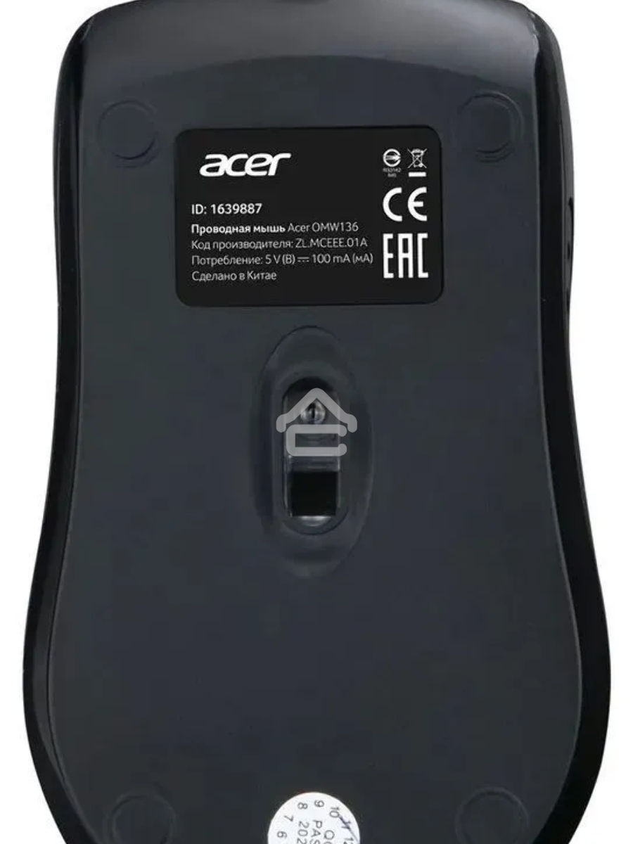 Мышь проводная Acer OMW136 черный, 1200 dpi, USB, кнопки - 3