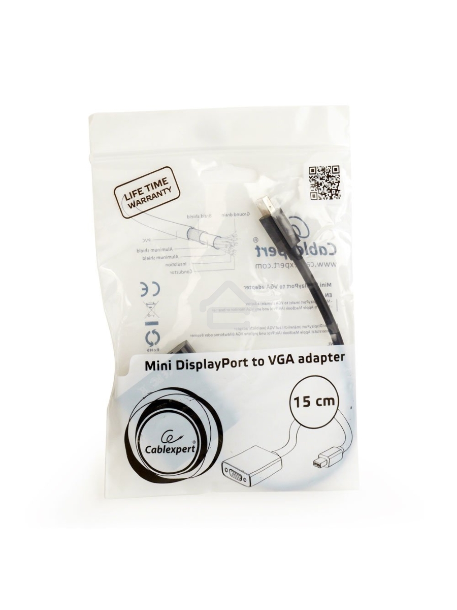 Переходник miniDisplayPort - VGA, Cablexpert A-mDPM-VGAF-02, 20M/15F, длина 15см, черный, пакет
