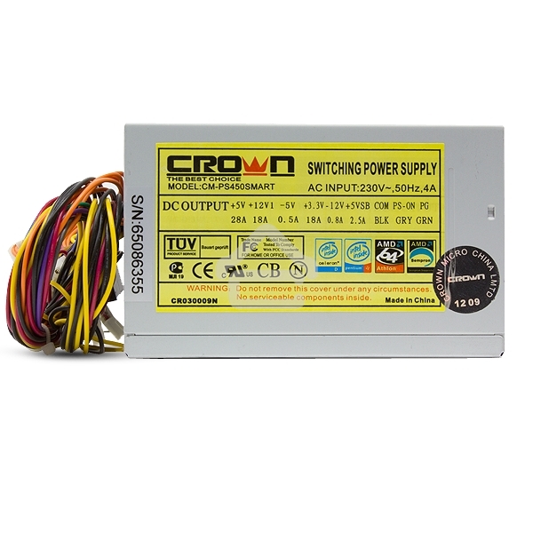Блок питания CROWN CM-PS450W smart, 450Вт, 120мм, серый