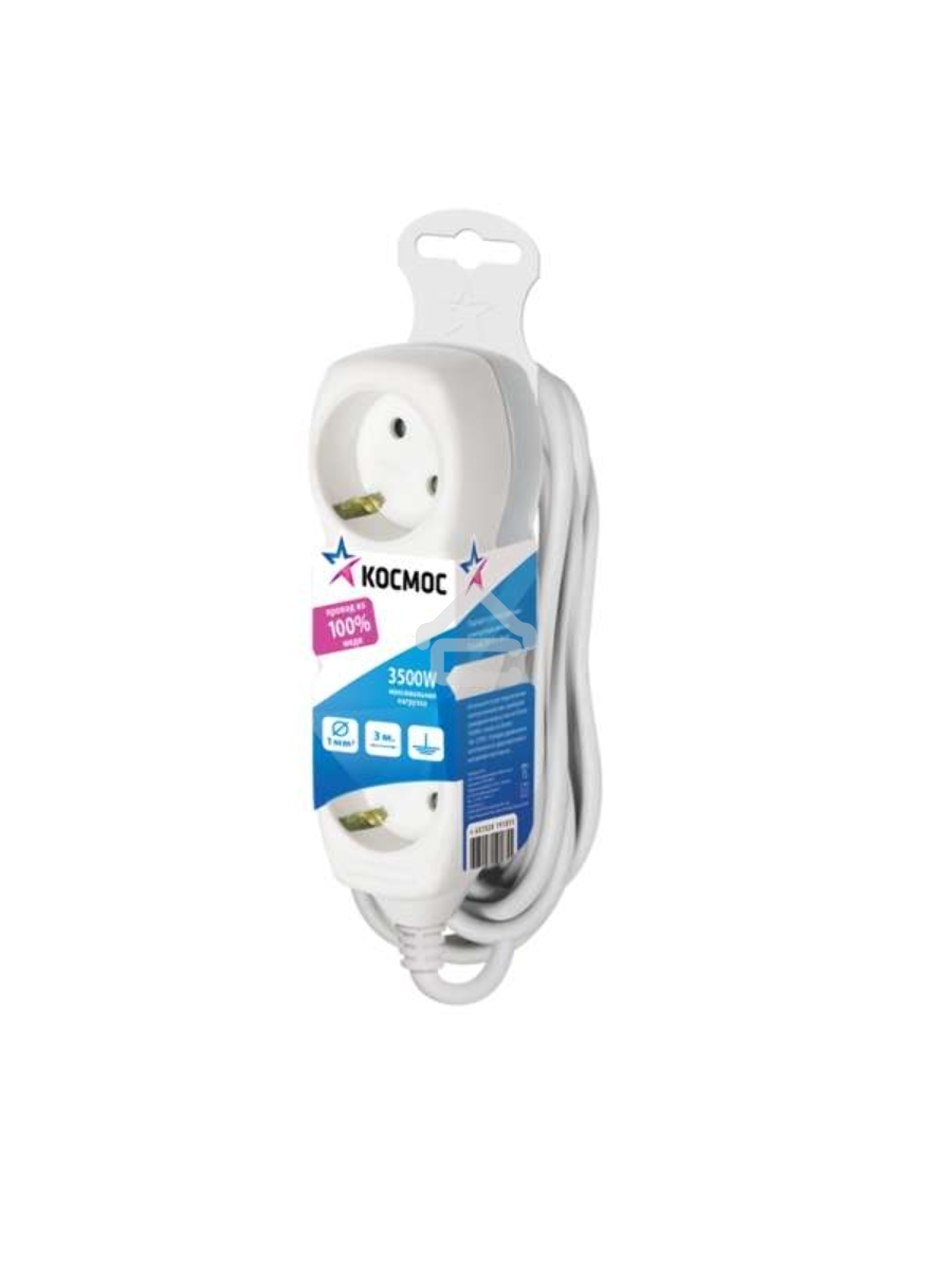 Удлинитель 3х3м с заземл. 16А IP20 ПВС 3х1 Космос YKsm3m-3g-Z(K)