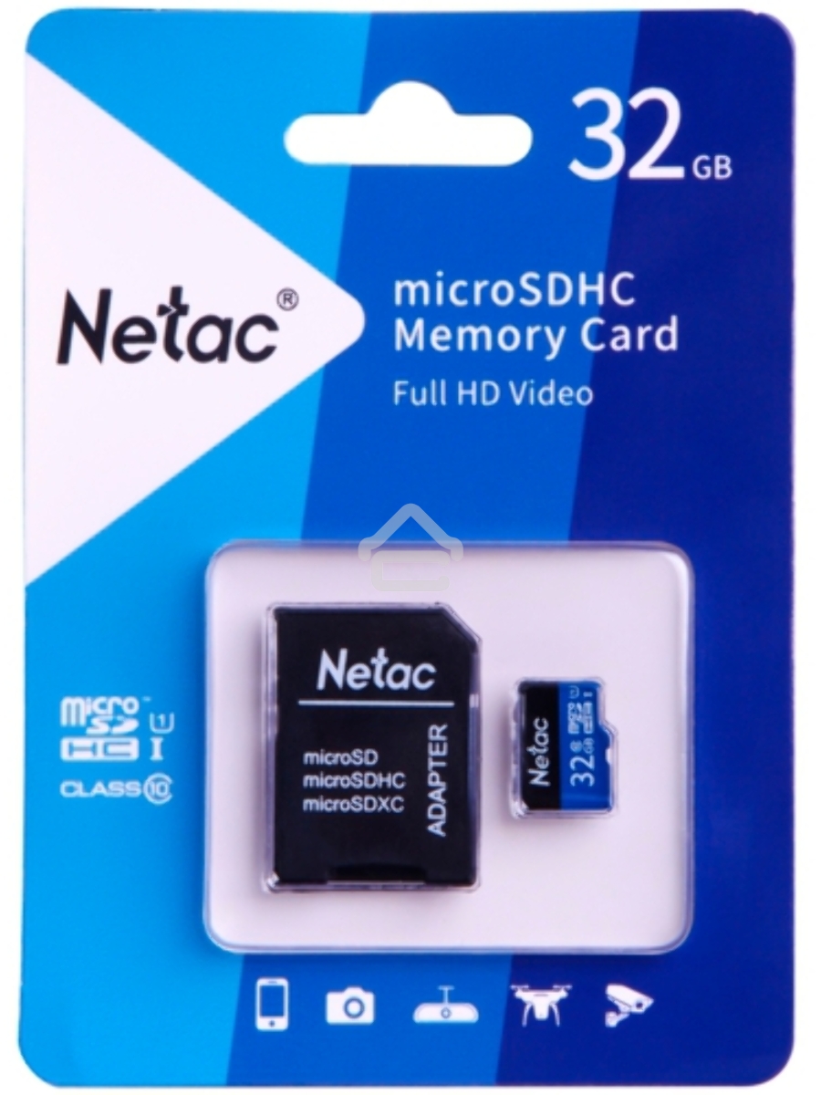 Флеш карта microSDHC 32GB Netac P500 <NT02P500STN-032G-R> (с SD адаптером) 80MB/s
