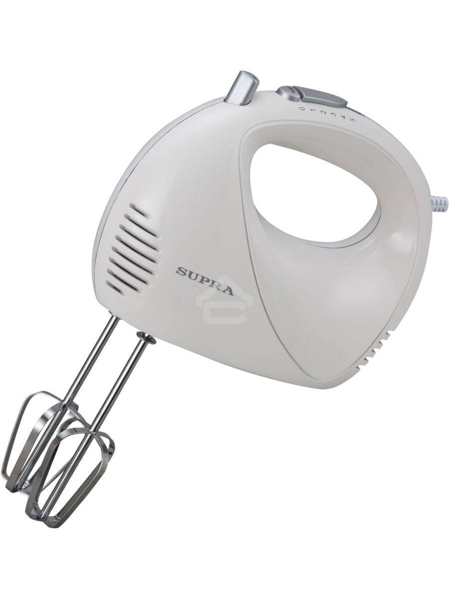 Миксер SUPRA MXS-527 500 Вт.Режим Турбо. 5 скоростей. Две насадки: для взбивания яиц и крема и для замеса тяжелого теста. Цвет: белый.
