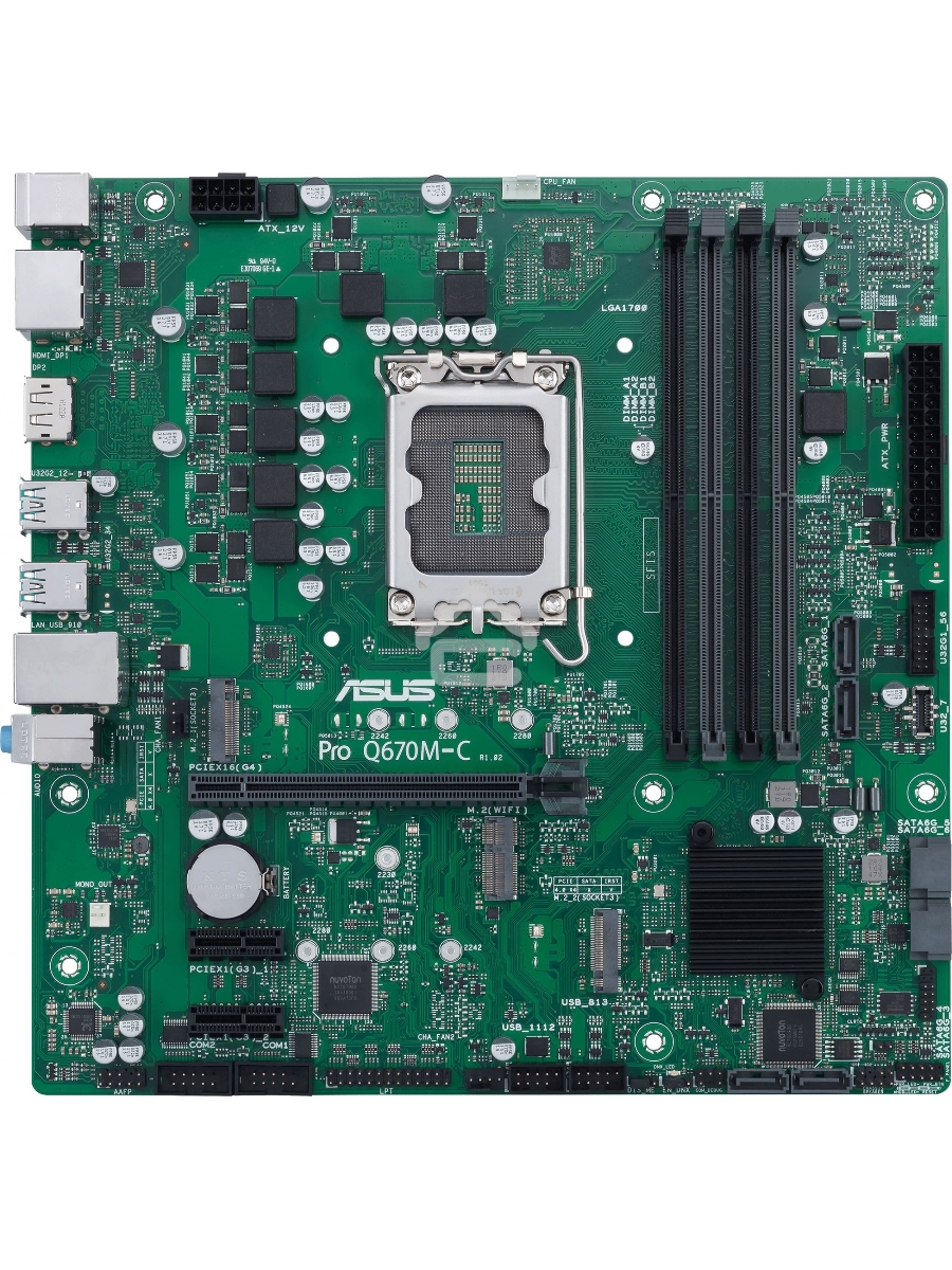 Материнская плата ASUS Pro Q670M-C-CSM, LGA 1700, Intel Q670, 4xDDR5, 6xSATA, 2xM.2, 1xPCIe 4.0 x16, 1xHDMI, 2xDP, 1x1Gb LAN, 4xUSB-A 3.2 Gen 2, 3x3.5 мм, 7.1, mATX