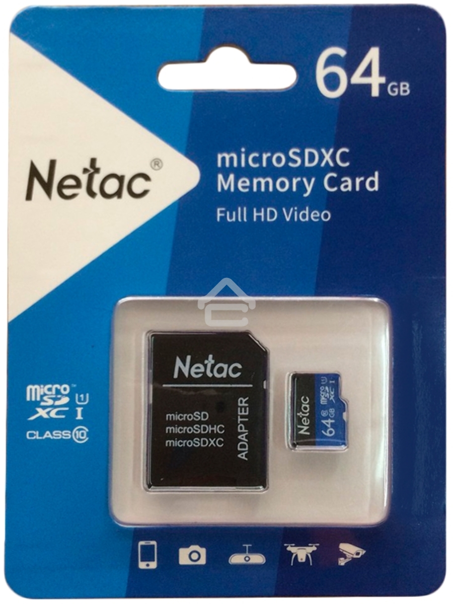 Флеш карта microSDHC 64GB Netac P500 <NT02P500STN-064G-R> (с SD адаптером) 80MB/s