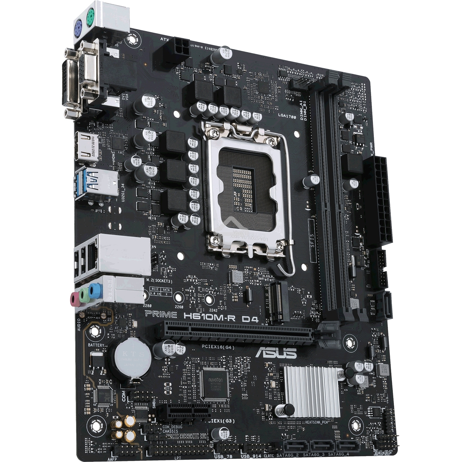Материнская плата ASUS PRIME H610M-R D4-SI, LGA 1700, Intel H610, 2xDDR4, 4xSATA, 1xM.2 PCIe 3.0 x4, 1xPCIe 4.0 x16, 1xPCIe x1, 1xHDMI, 1xDVI, 1xVGA, 2xUSB-A 2.0, 2xUSB-A 3.2 Gen 1, 1x 1Gb LAN, 3x3.5 мм, 7.1, mATX