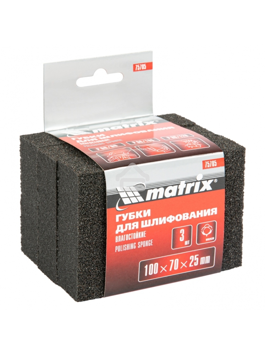 Губка MATRIX для шлифования, 100x70x25 мм, мягкая, 3 шт., P 60/80, P 60/100, P 80/120 75705