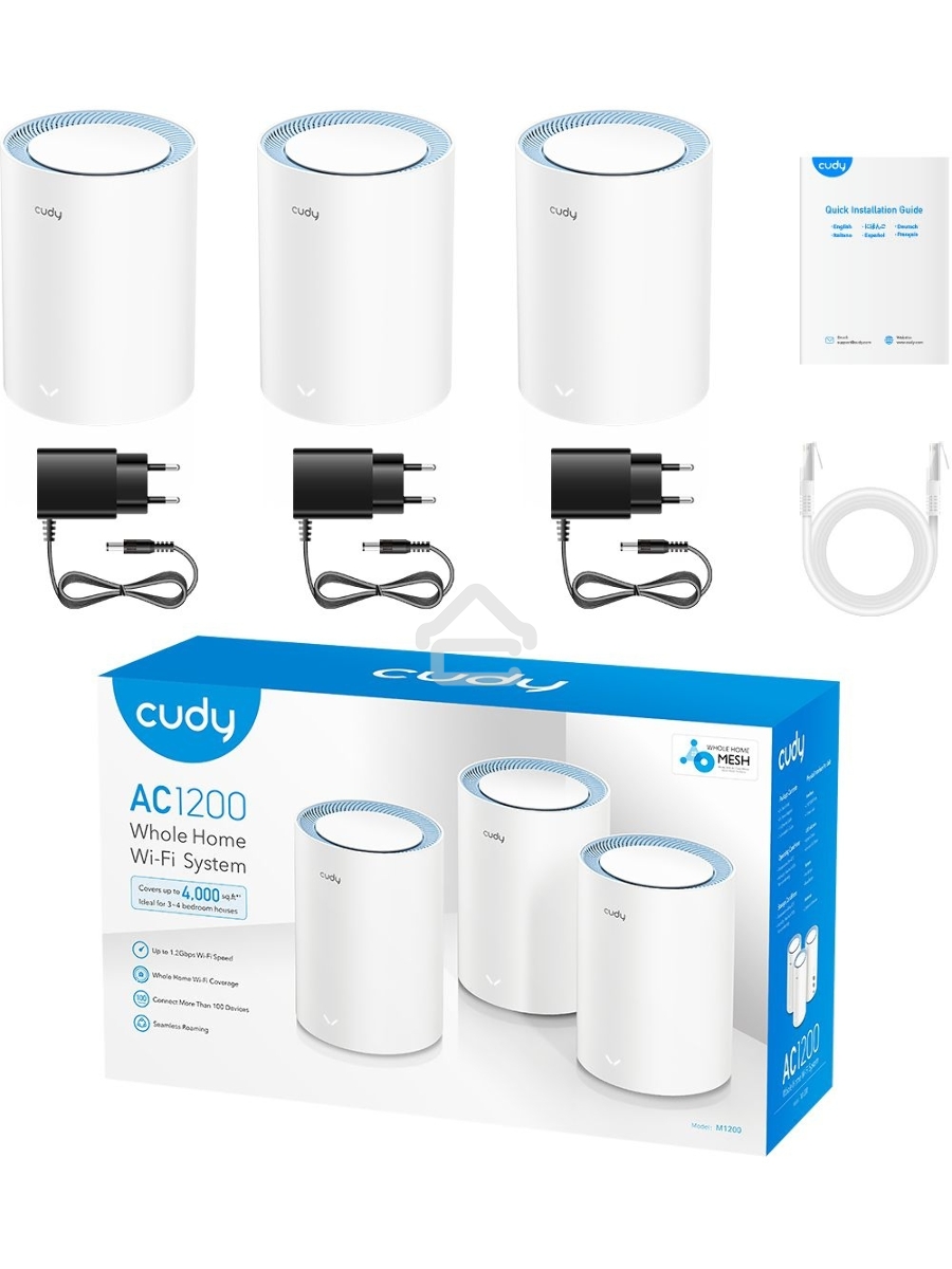 Бесшовный Mesh роутер Cudy M1200(3-Pack) AC1200 10/100BASE-TX белый (упак.:3шт)