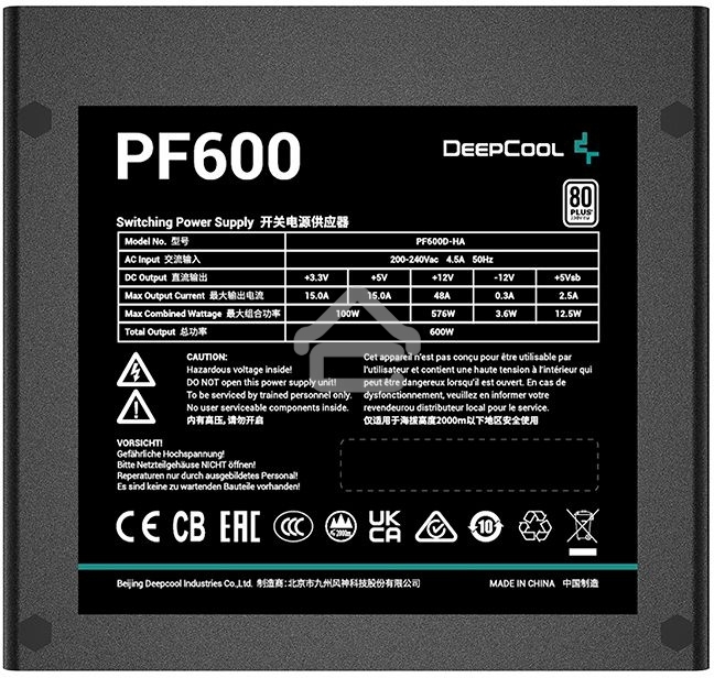 Блок питания Deepcool/GamerStorm PF600 (R-PF600D-HA0B-WDEU), 600Вт, 80 PLUS, 120мм, черный