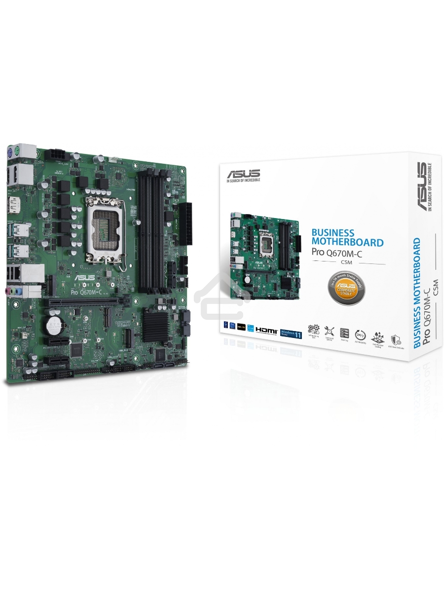 Материнская плата ASUS Pro Q670M-C-CSM, LGA 1700, Intel Q670, 4xDDR5, 6xSATA, 2xM.2, 1xPCIe 4.0 x16, 1xHDMI, 2xDP, 1x1Gb LAN, 4xUSB-A 3.2 Gen 2, 3x3.5 мм, 7.1, mATX