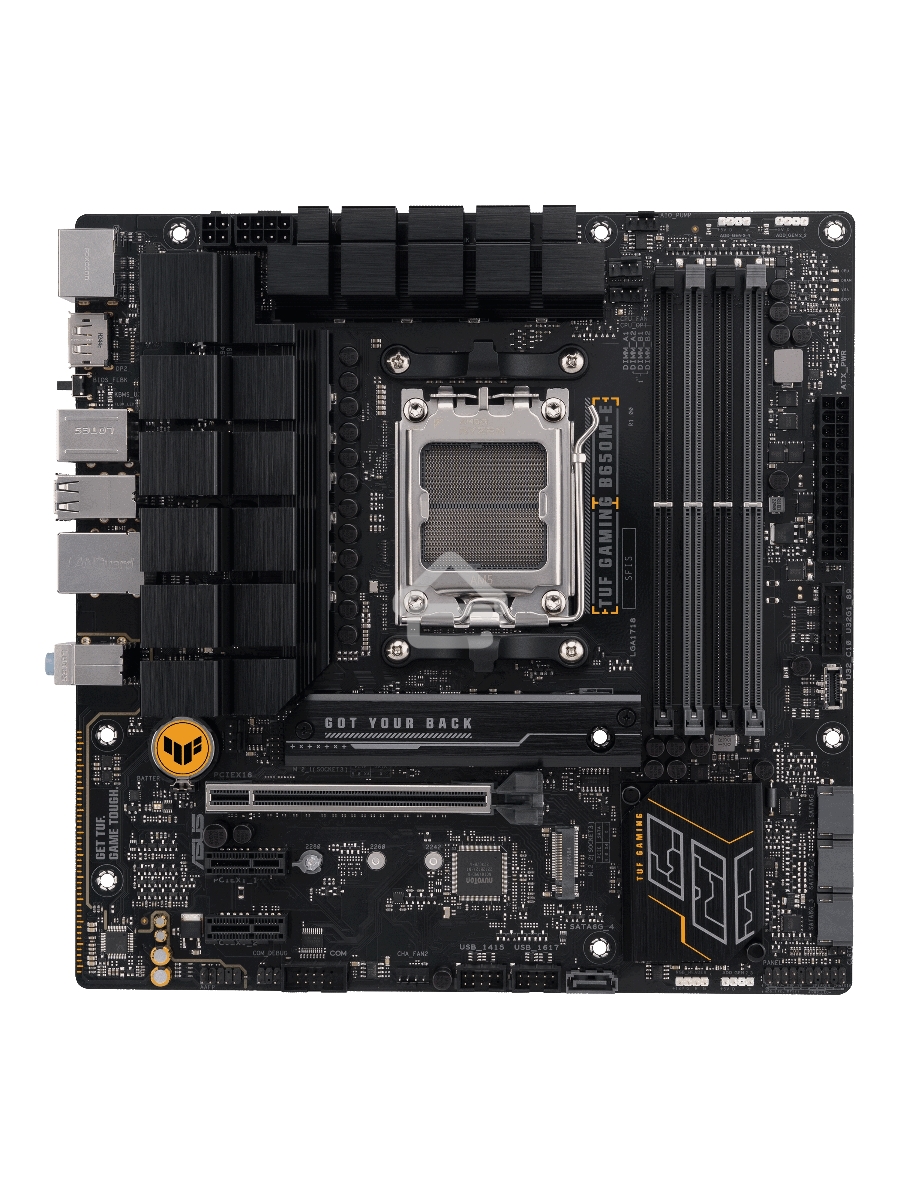 Материнская плата ASUS TUF GAMING B650M-E, AM5, AMD B650, 4xDDR5, 4xSATA, 2xM.2, 1xPCIe 4.0 x16, 2xPCIe x1, 2xDP, 1xHDMI, 1x 2.5Gb LAN, 1xUSB-A 3.2 Gen 2, 2xUSB-A 3.2 Gen 1, 4xUSB 2.0, 1xUSB-C 3.2 Gen 2, 3x3.5 мм, 7.1, mATX