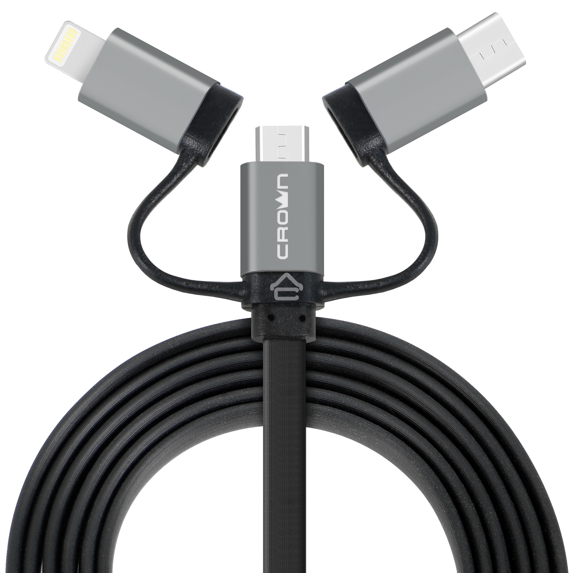 Кабель Crown USB - microUSB/USB Type-C/Lightning CMCU-3182 черный