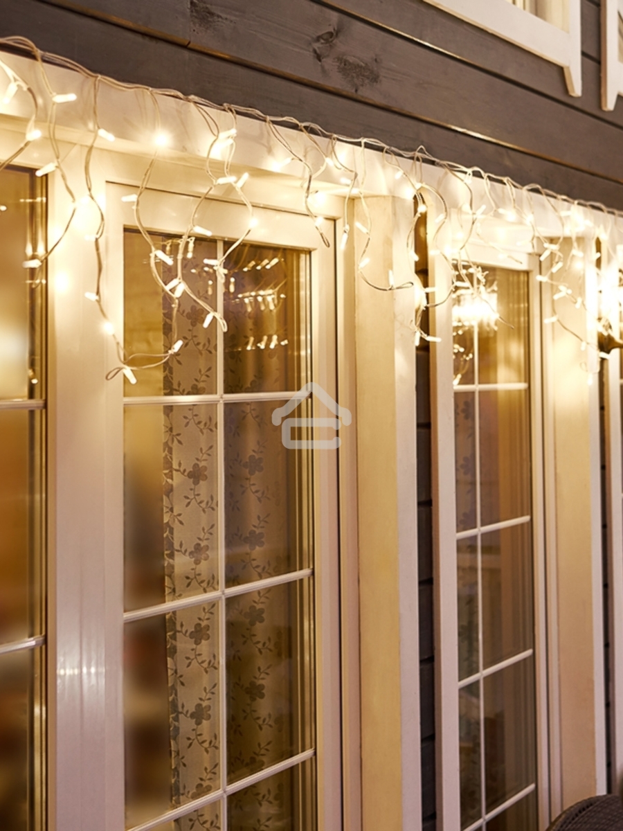 Гирлянда Айсикл (Бахрома) светодиодная 5х0,7 м, с эффектом мерцания, 152 LED, белый провод каучук, теплое белое свечение NEON-NIGHT