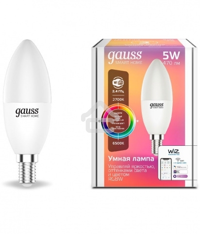 Лампа Светодиодная Gauss Smart Home RGbW E14 C37 5 Вт 2700-6500K 1/10/100