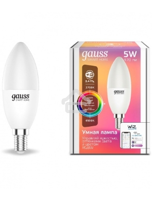 Лампа Светодиодная Gauss Smart Home RGBW E14 C37 5 Вт 2700-6500K 1/10/100