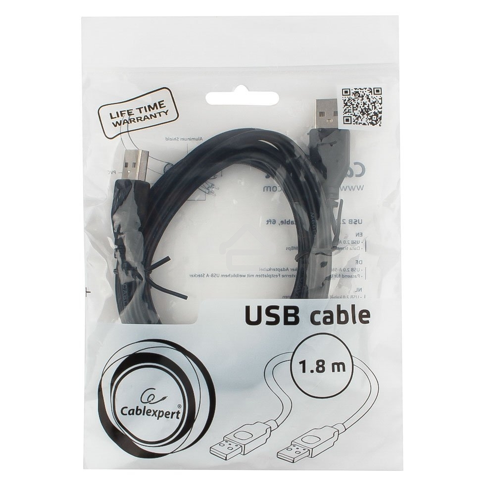Кабель USB2.0 Pro Cablexpert CCP-USB2-AMAM-6, AM/AM, 1.8м, экран, черный, пакет