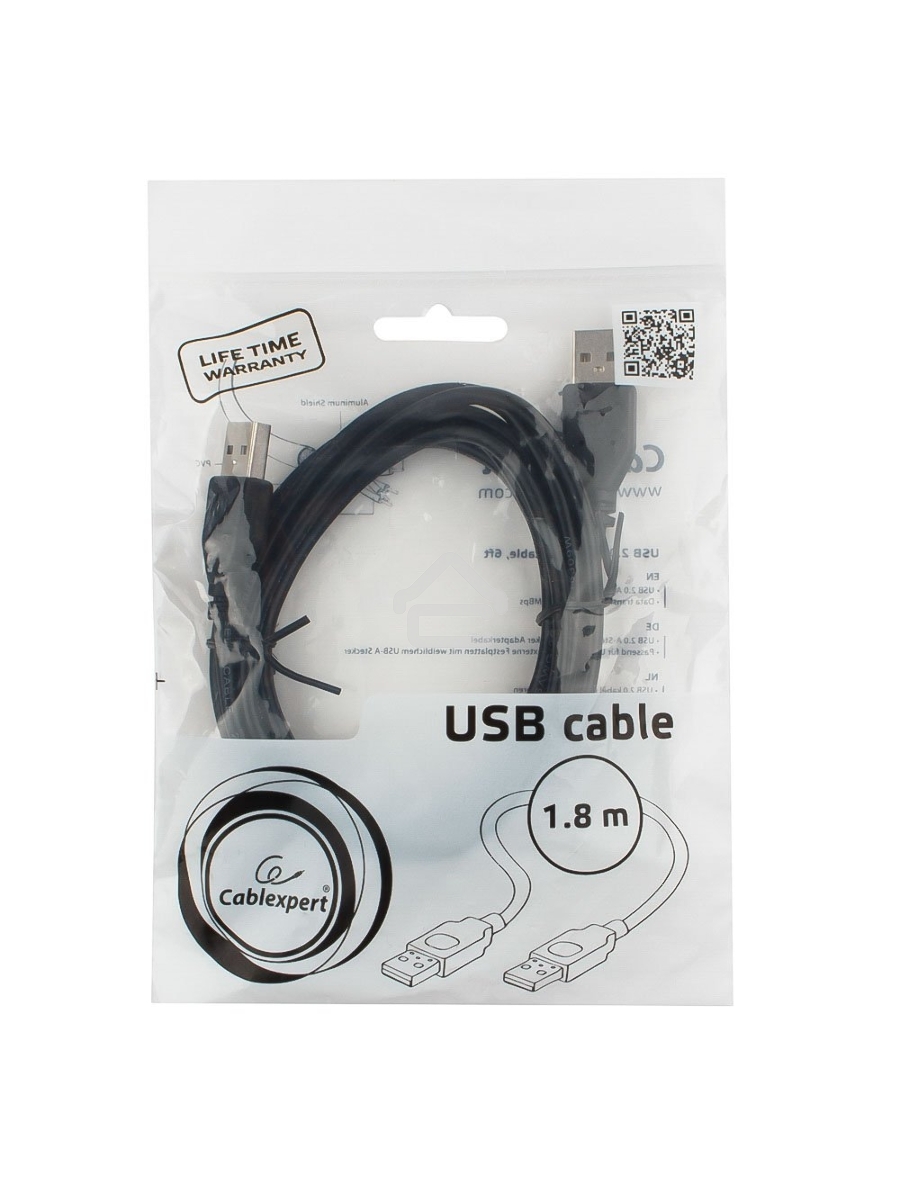 Кабель USB 2.0 Pro Cablexpert CCP-USB2-AMAM-6, AM/AM, 1.8м, экран, черный, пакет