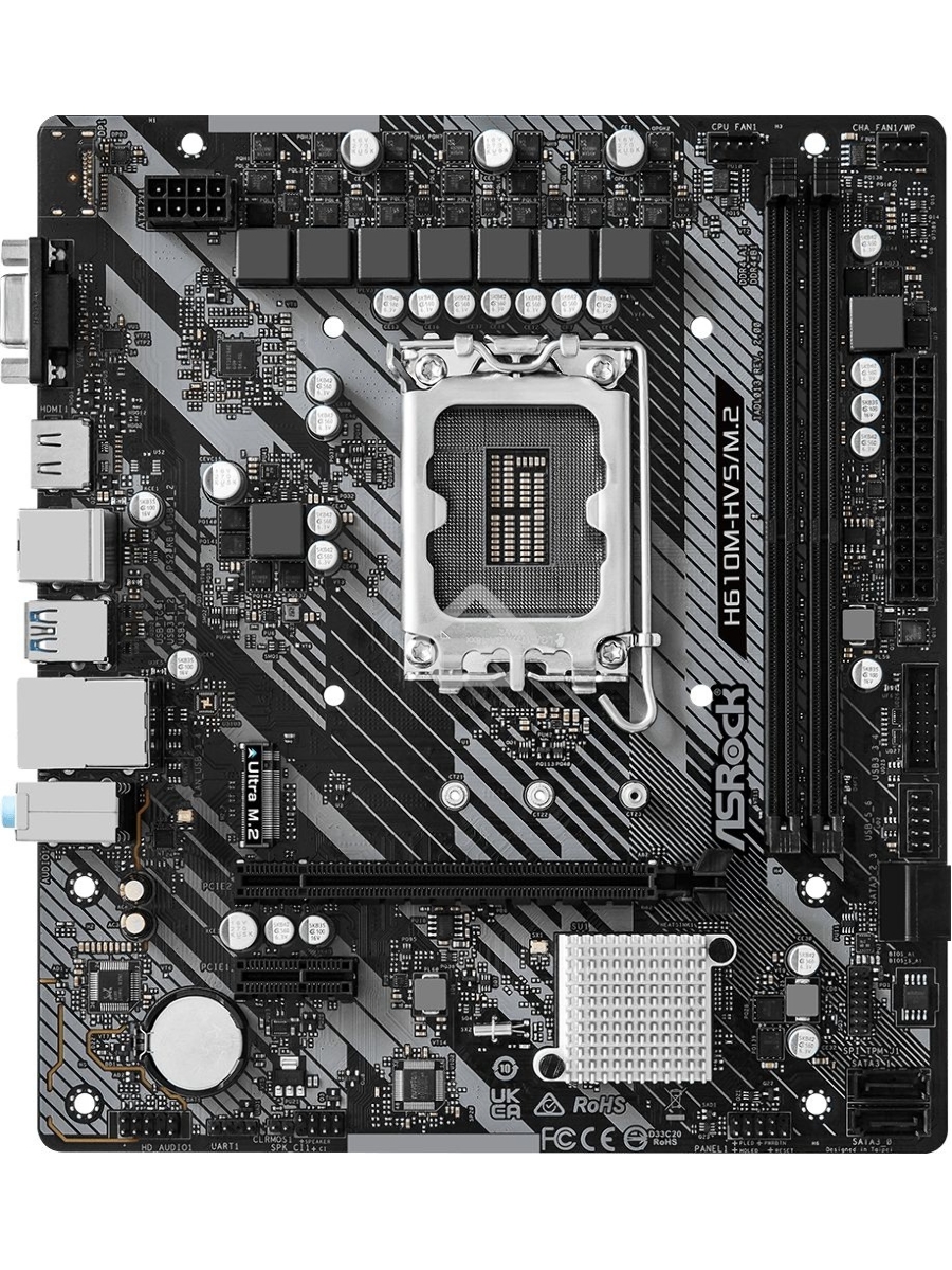 Материнская плата ASRock H610M-HVS/M.2 R2.0, LGA 1700, Intel H610, 2xDDR4, 4xSATA, 1xM.2, 1xPCIe 4.0 x16, 1xPCIe x1, 1xHDMI, 1xVGA, 1x 1Gb LAN, 4xUSB-A 2.0, 2xUSB-A 3.2 Gen 1, 3x3.5 мм, 7.1, mATX