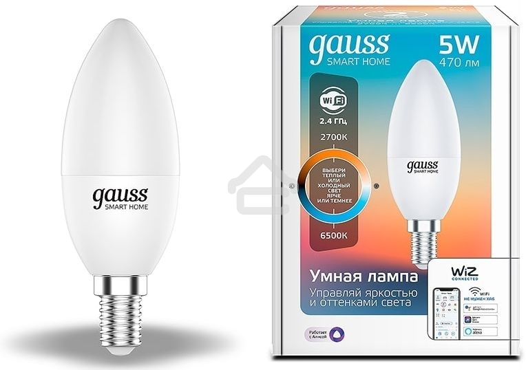 Лампа Светодиодная Gauss Smart Home DIM CCT E14 C37 5 Вт