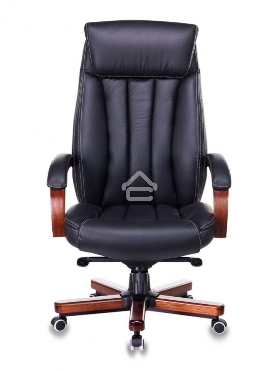 Кресло руководителя Бюрократ T-9922WALNUT/BLACK черный, кожа, крестовина дерево