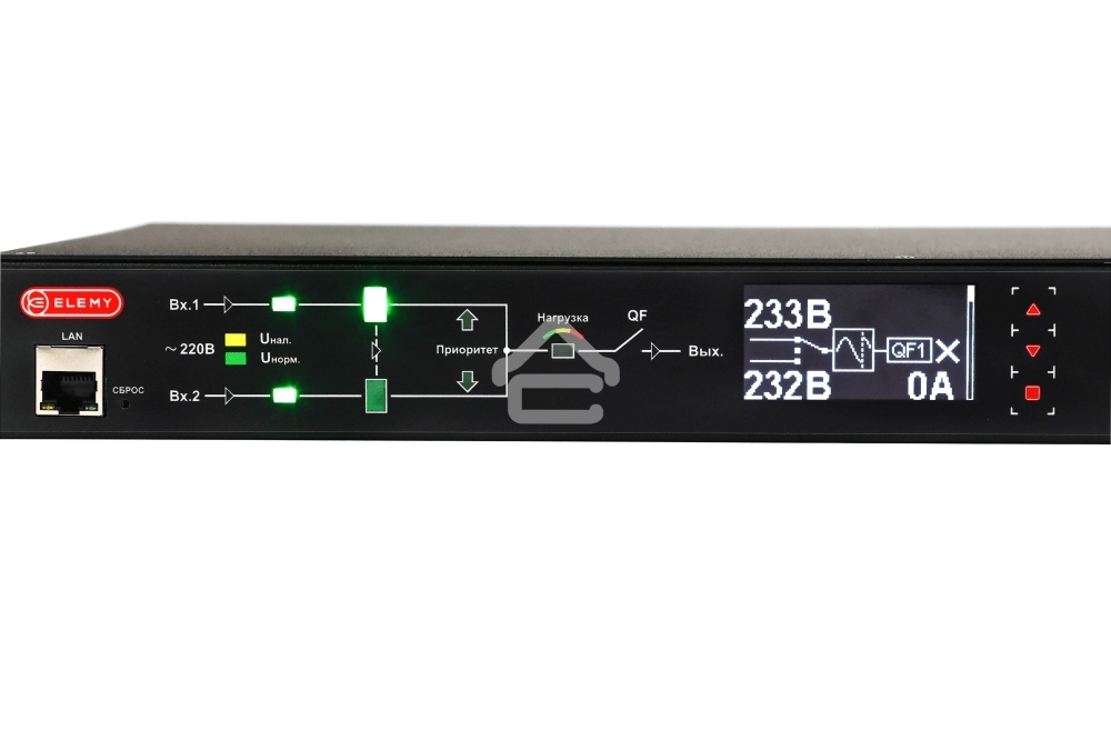 Автоматический ввод резерва ELEMY RACK ATS, 1U, 220В, 16А, OLED, Ethernet, in (2) C20, out (1) C19 (9) C13