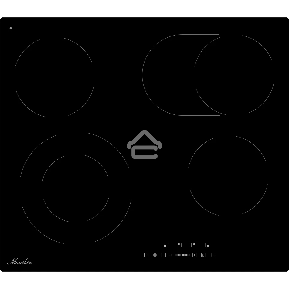 Варочная поверхность Monsher MHE 6013, электрическая, Hi-Light, 9 уровней мощности, бустер, автоматическое отключение, таймер, индикатор остаточного тепла, сенсорное управление, черный