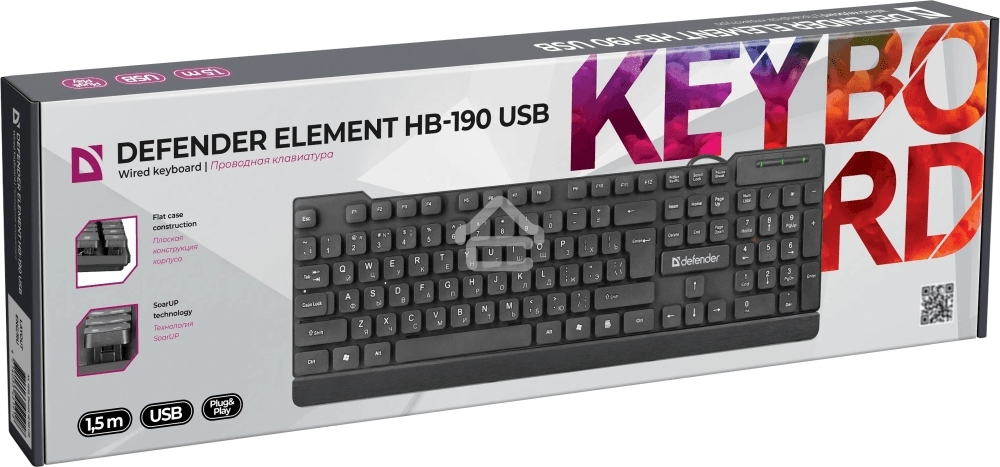 Клавиатура проводная Defender Element HB-190, USB, черный