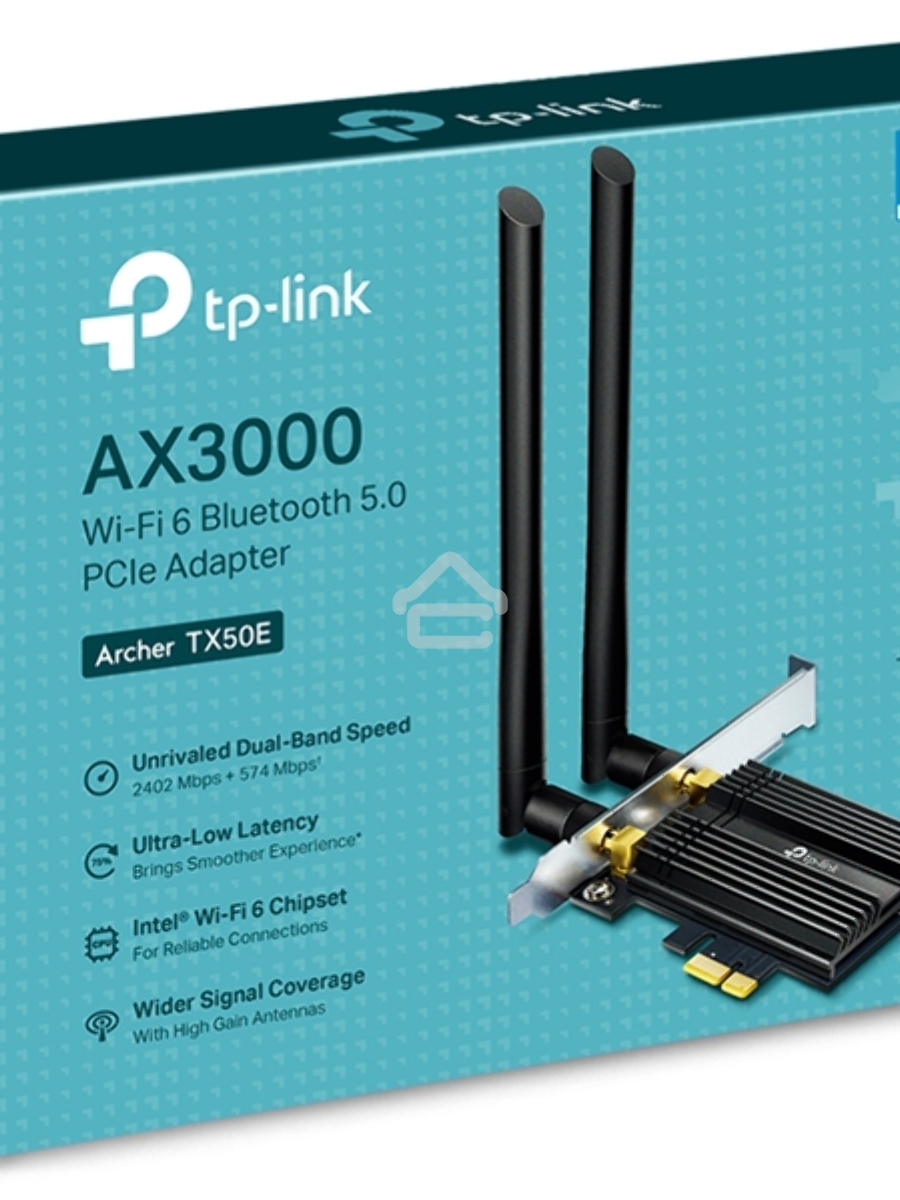 Адаптер 11AX 3000Mbps dual-band PCI-E adapter, 2402Mbps at 5G and 574Mbps at 2.4G, support Bluetooth 5.0, WPA2 encryption, two external Antennas.