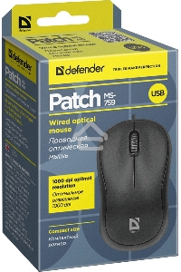 Мышь проводная Defender Patch MS-759 черный, 1000 dpi, USB, кнопки - 3