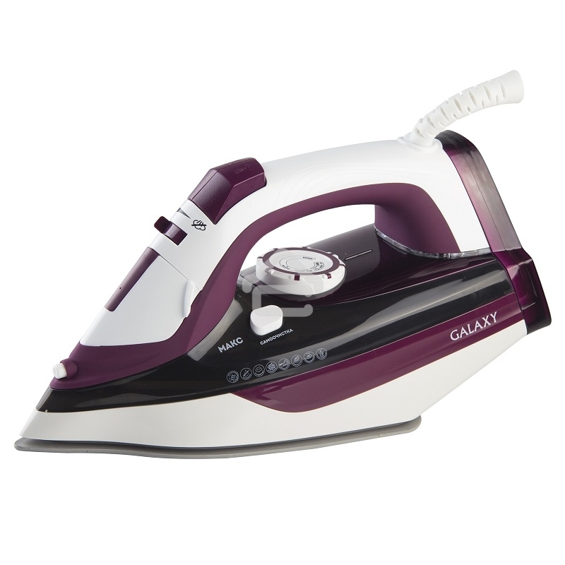 Утюг Galaxy Line GL 6108, бордовый с белым, паровой, 2400 Вт, постоянный пар 50 г/мин, паровой удар 230 г/мин, функции: автоотключение, самоочистка, антикапля, антинакипь, вертикальное отпаривание, индикатор автоотключения, индикатор нагрева, функция увла