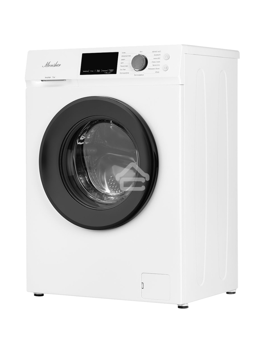 Стиральная машина MONSHER MWM 450 Blanc отдельностоящая, фронтальная, 16 программ, загрузка 7 кг, 1200 об/мин, сенсорное/механическое управление, инверторный двигатель, отложенный старт, блокировка от детей, энергоэффективность А+++, цвет белый