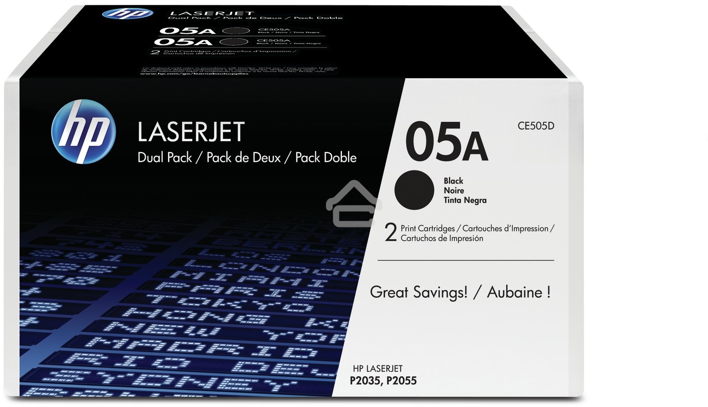 Картридж лазерный комплект HP CE505D черный для LJ P2055/P2035/P2050 (2 упак. х 2300 стр.)