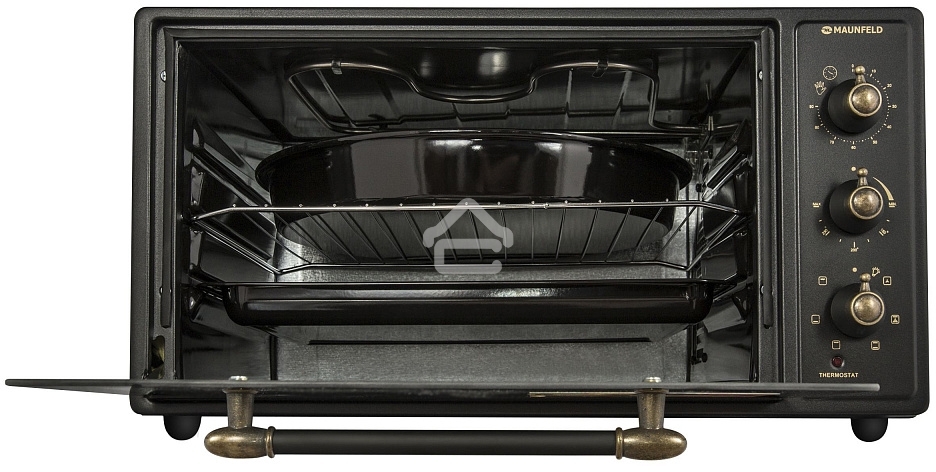 Мини-печь Maunfeld Мини-печь Maunfeld/ширина 60 см, механическое управление, 45 л,конвекция, черный+стекло,фурнитура бронза