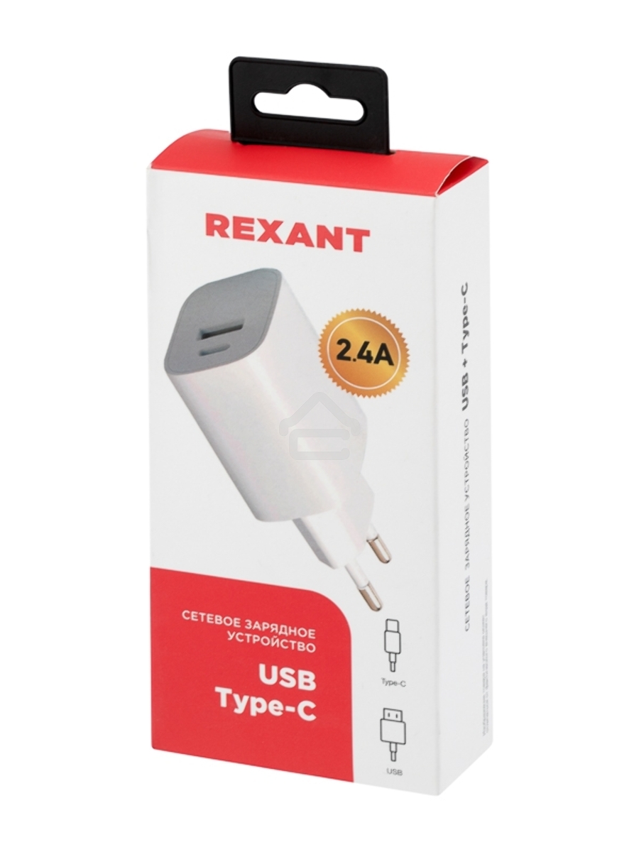 Сетевое зарядное устройство REXANT USB + Type-C, 5V, 2.4 A, белое