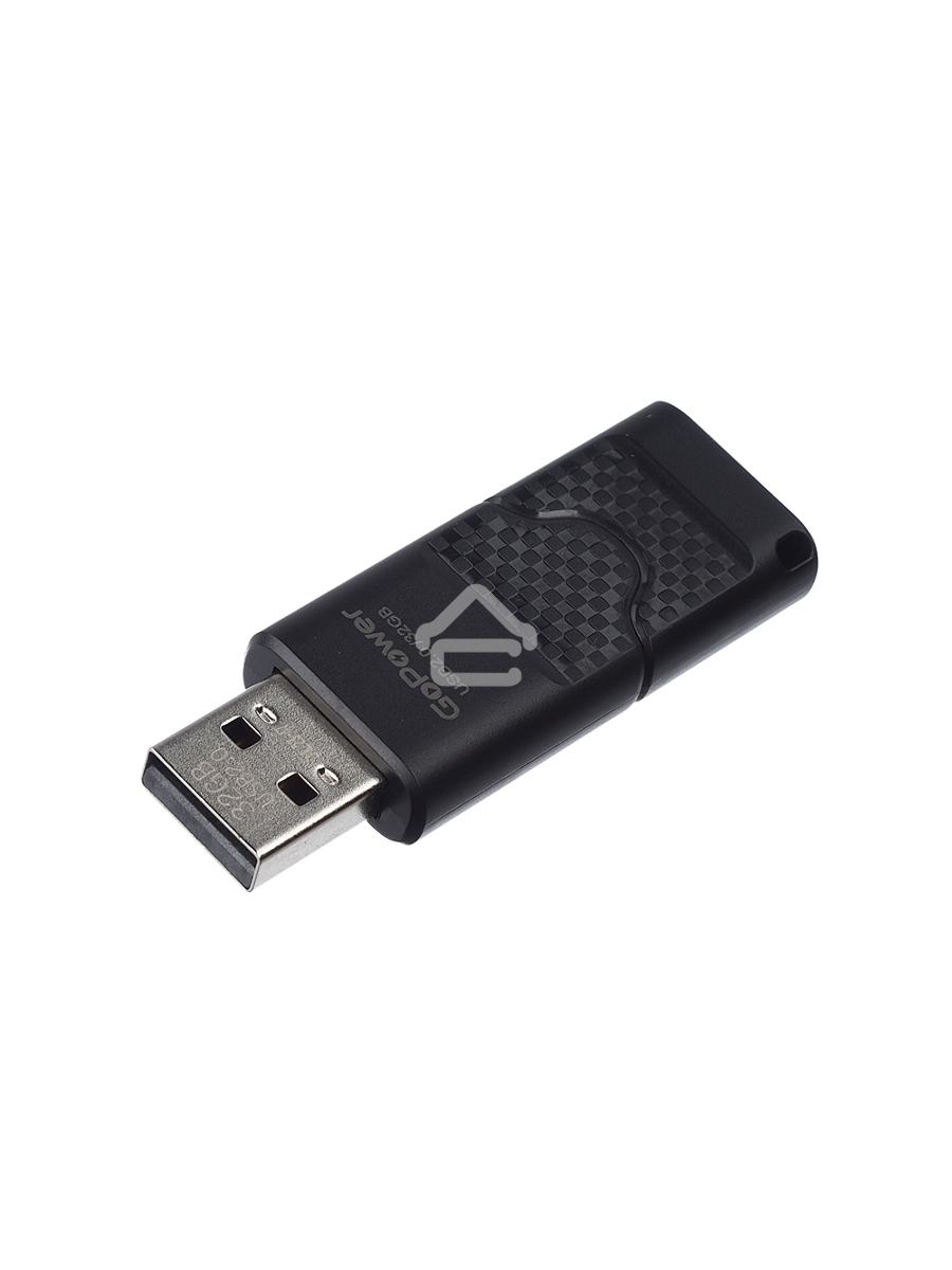 Флеш диск GoPower SLIDER 32GB USB2.0 пластик черный матовый (1/50/1000)