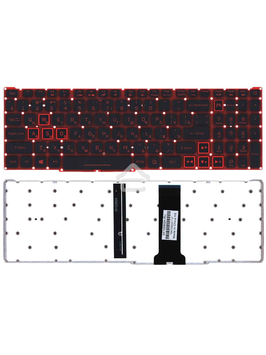 Клавиатура для ноутбука Acer Nitro 5 AN515-54 черная с красной подсветкой (красная подложка)