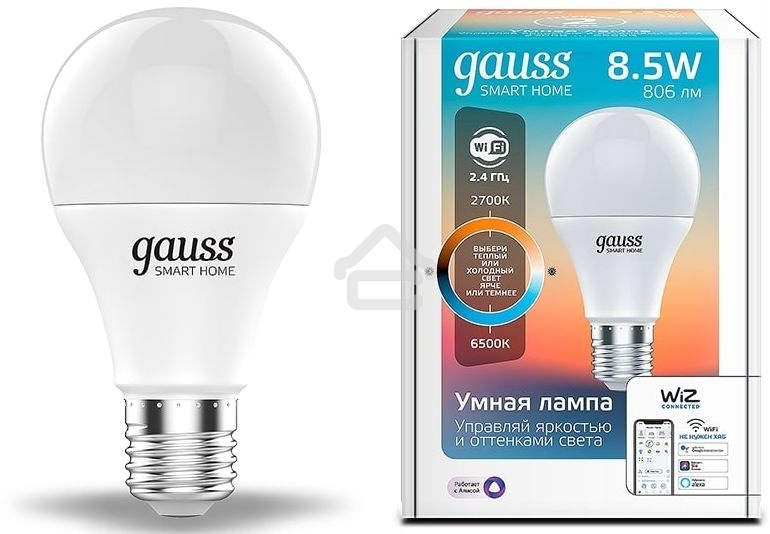 Лампа Светодиодная Gauss Smart Home DIM+CCT E27 A60 8.5 Вт 1/10/100