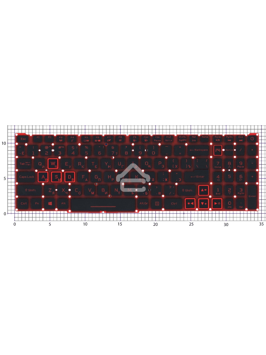 Клавиатура для ноутбука Acer Nitro 5 AN515-54 черная с красной подсветкой (красная подложка)