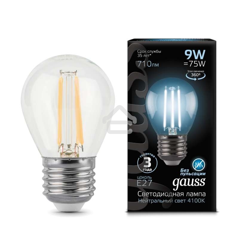 Лампа светодиодная Filament Шар E27 9Вт 4100К Gauss 105802209